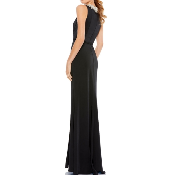 Mac Duggal SLEEVELESS RHINESTONE COLLAR COLUMN GOWN In Black Size 14 New W/ Defe - Picture 3 of 10